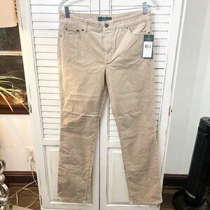 NWT RALPH LAUREN Corduroy Pants Women's Sz 8 Tan Brown Straight Leg Mid Rise $99